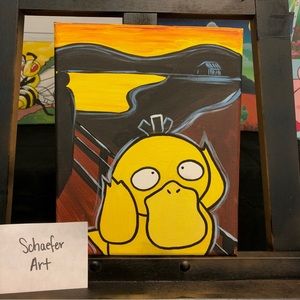 Psyduck Themed Painting - Gamer wall Decor - Fun Art